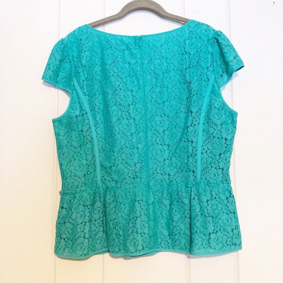 Ann Taylor Structured Peplum Blouse Capped Sleeves Size 16 NWT Turquoise Blue - Picture 2 of 11
